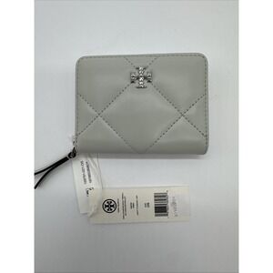 Tory Burch Kira Diamond Quilt Zip-Around Wallet  Light Titanium Wristlet Nwt